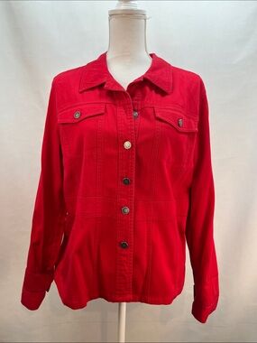 Cato Red Button Front Cotton Stretch Utility Jacket Size L